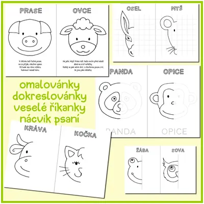 Omalovánky, dokreslovánky, autorské říkanky a nácvik psaní