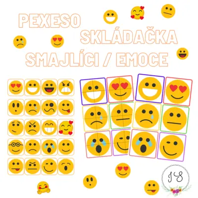 Smajlíci, emoce -pexeso, skládačka