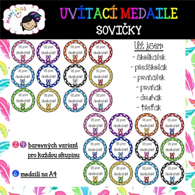 UVÍTACÍ MEDAILE - SOVIČKY - od školky po 3. třídu