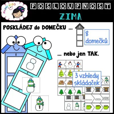 DĚJOVÁ POSLOUPNOST - Zima - skládačky, kartičky a podložky