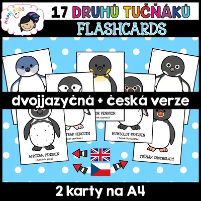 17 druhů tučňáků - FLASHCARDS