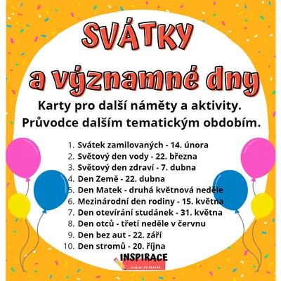 VÝZNAMNÉ DNY a SVÁTKY - tematické karty pro náměty a aktivity