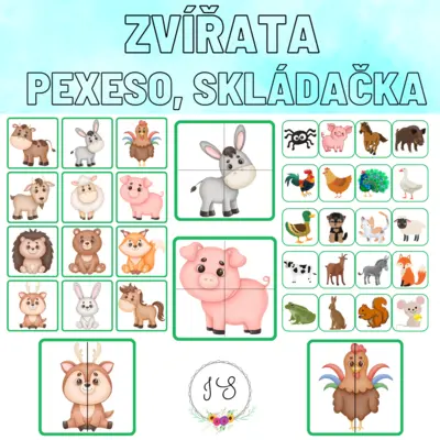 Zvířata - pexeso, skládačka