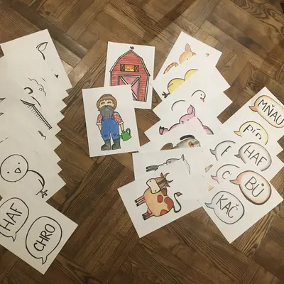 Starý farmář farmu měl - loutky, postavy, zvířátka k písničce