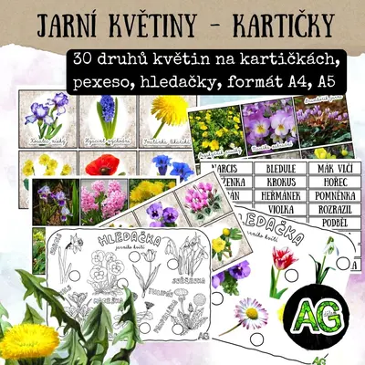 JARNÍ KVĚTINY-PŘIŘAZOVÁNÍ, PEXESO, HLEDAČKY, KARTIČKY