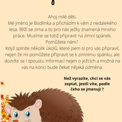 Stopování a putování s ježkem Bodlinou