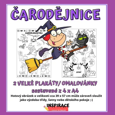 VELKÉ omalovánky/ plakáty ČARODĚJNICE (4xA4)