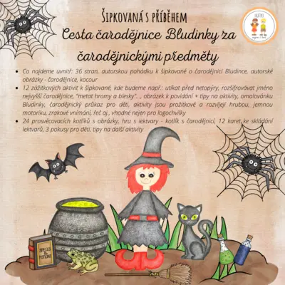 Cesta čarodějnice Bludinky za čarodějnickými předměty - šipkovaná s příběhem a hrami