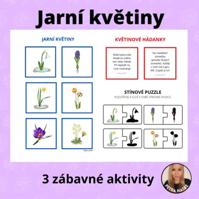 Jarní květiny - přiřazování, hádanky a stínové puzzle