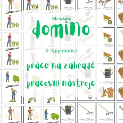 2x domino - práce na zahradě a pracovní nástroje