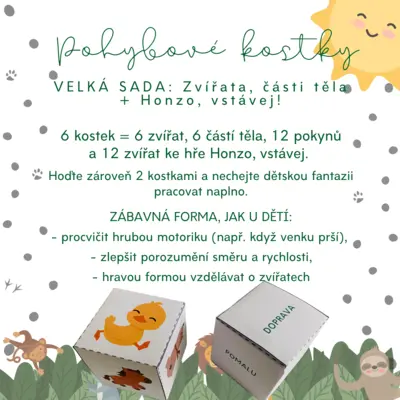 Pohybové kostky - VELKÁ SADA - Části těla, Zvířata a Honzo, vstávej!