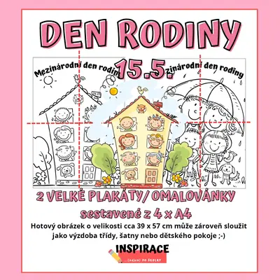 VELKÉ omalovánky/ plakáty DEN RODINY (4xA4)