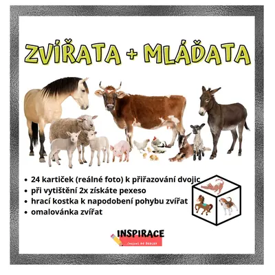 ZVÍŘATA + MLÁĎATA (pexeso)- zdarma