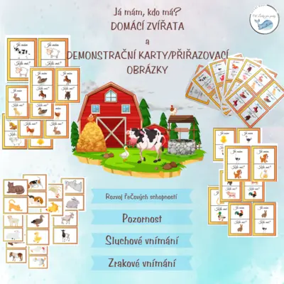 DOMÁCÍ ZVÍŘÁTKA - demonstrační karty nebo přiřazovací obrázky a hra Já mám, kdo má? 