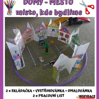 Vystřihovánka s omalovánkou / DOMY-MĚSTO-MÍSTO, kde bydlíme...