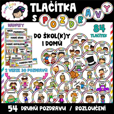 TLAČÍTKA S POZDRAVY - zábavné vítání a loučení