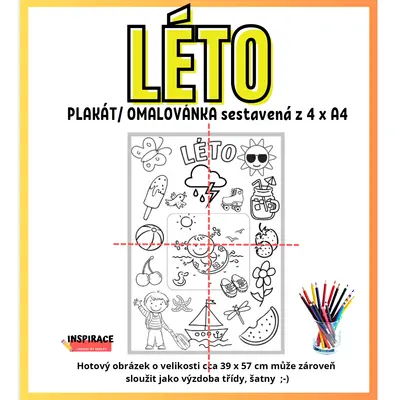 VELKÉ omalovánky / plakát LÉTO (4xA4) ☀️(VELKÁ omalovánka)