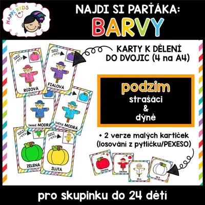 Najdi si parťáka - BARVY (PODZIM) - kartičky pro utvoření dvojic a pexeso