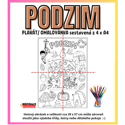 VELKÉ omalovánky / plakát PODZIM (4xA4)🍂(VELKÁ omalovánka)