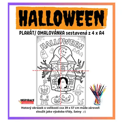 VELKÉ omalovánky/ plakát HALLOWEEN (4xA4)👻🦇(VELKÁ omalovánka)