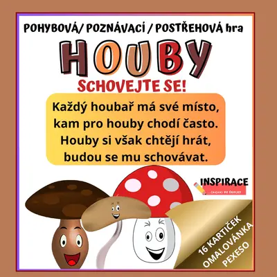 Pohybová/ postřehová / poznávací hra “HOUBY- SCHOVEJTE SE!” 🍄