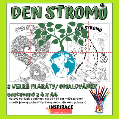 VELKÉ omalovánky/ plakát DEN STROMŮ (4xA4) 🌲🌳 (VELKÁ omalovánka)