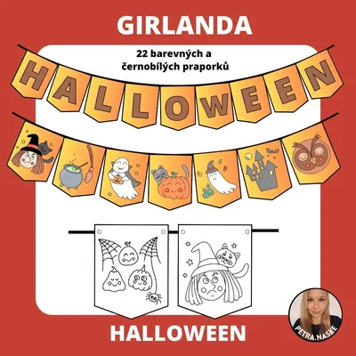 Girlanda, výzdoba třídy a omalovánky - téma HALLOWEEN