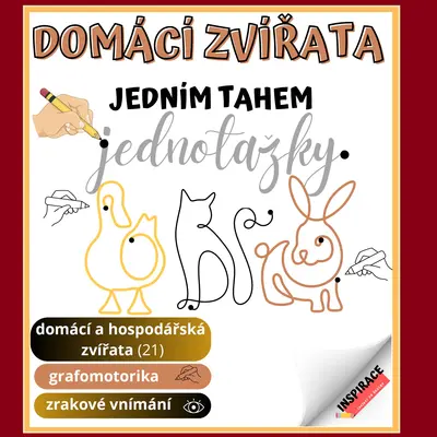 JEDNOTAŽKY Domácí/ hospodářská zvířata (grafomotorika) 🐷🐱🐶