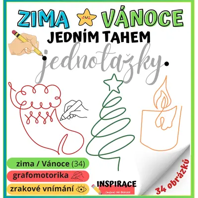 JEDNOTAŽKY - Zima + Vánoce (grafomotorika)