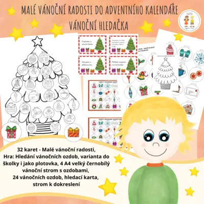 Malé vánoční radosti do adventního kalendáře a vánoční hledací hra - hledání vánočních ozdob