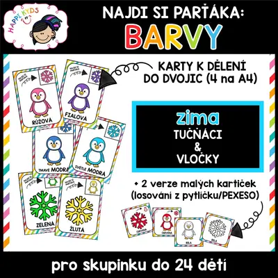 Najdi si parťáka - BARVY (ZIMA) - kartičky pro utvoření dvojic a pexeso