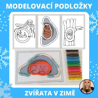Zvířata v zimě - modelovací podložky (omalovánky)