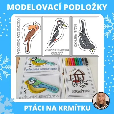 Ptáci na krmítku - modelovací podložky (omalovánky)
