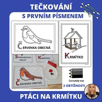 Tečkování (s prvním písmenem) - Ptáci na krmítku