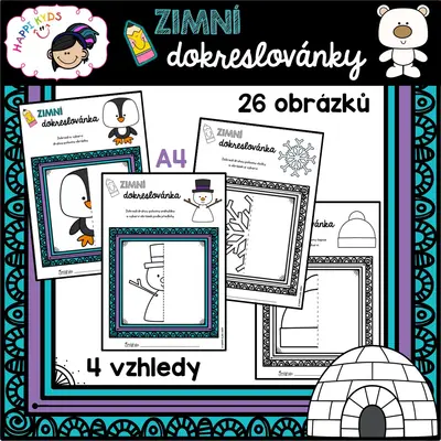 ZIMNÍ DOKRESLOVÁNKY - pracovní listy/mazačky