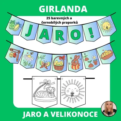 Girlanda, výzdoba třídy a omalovánky - JARO, VELIKONOCE
