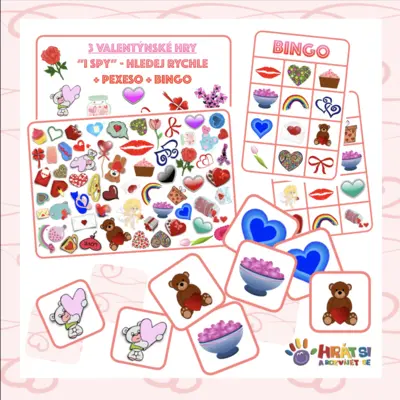 Valentýn 3v1 (Hledačka, bingo, pexeso)