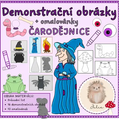 Čarodějnice- demonstrační obrázky + omalovánky