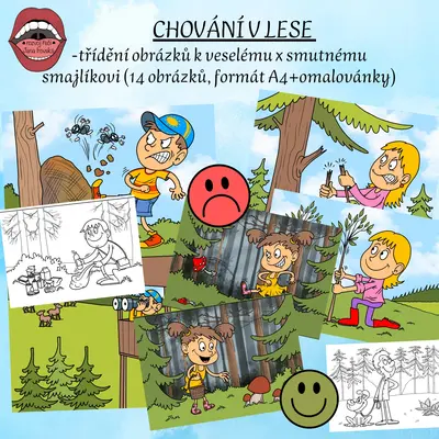 CHOVÁNÍ V LESE (TŘÍDĚNÍ OBRÁZKŮ +OMALOVÁNKY) 