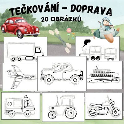 DOPRAVA - tečkování vatovými tyčinkami, dopravní prostředky