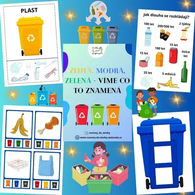 Žlutá, modrá, zelená - víme, co to znamená (třídění odpadů)