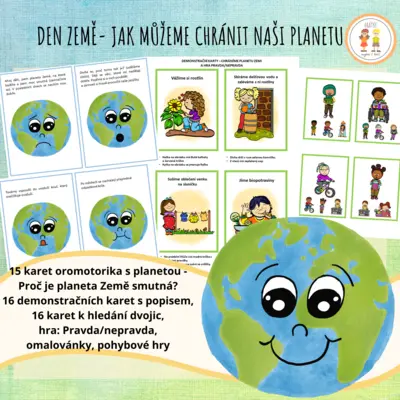 Den Země - Chráníme naši planetu - oromotorika s planetou Zemí, demonstrační obrázky s hrami