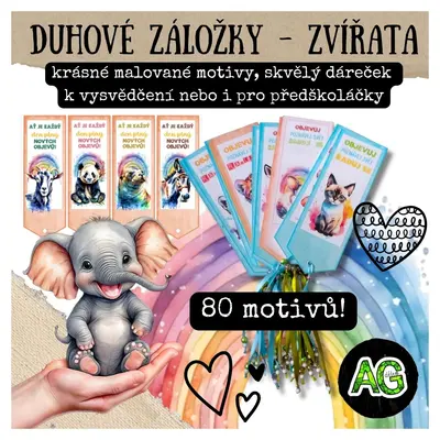 ZÁLOŽKY PRO PŘEDŠKOLÁČKY - 80 zvířecích motivů s duhou