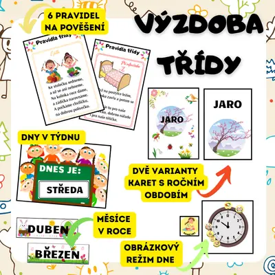 VÝZDOBA TŘÍDY - dny a měsíce, roční období, režim dne a pravidla třídy