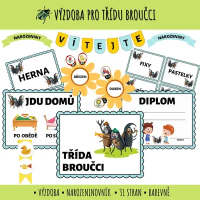 Výzdoba a narozeninovník - třída Broučci, Broučkové, Broučínci