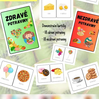 ZDRAVÉ A NEZDRAVÉ POTRAVINY - KARTIČKY🍎🍉🍫🍰