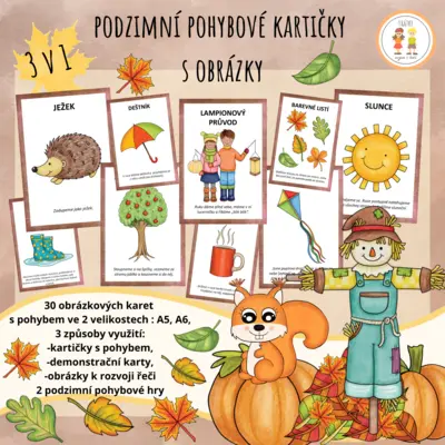 Podzimní pohybové kartičky s obrázky - 3 v 1