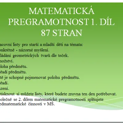 Matematická pregramotnost 1. díl, Předmatematické činnosti.