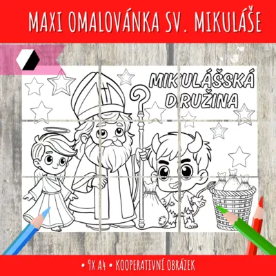 Kooperatvní maxiomalovánka - Mikuláš, čert a anděl