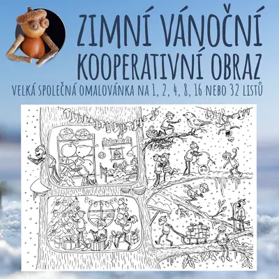 Zimní vánoční kooperativní obraz s dubánky
